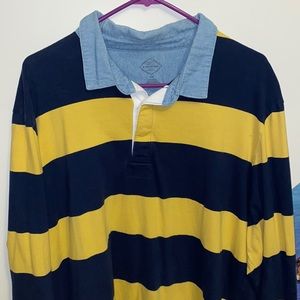 Striped shirt yellow and blue with white collar